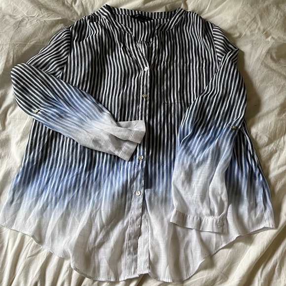 NOWT Zac and Rachel 3Tone Navy Blue/ Light  Blue Stripes White Shirt XL - Picture 1 of 10